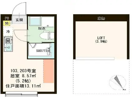 ラ・ヴィータ豊玉北(ワンルーム/2階)の間取り写真