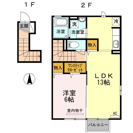 レジデンスOKURA A(1LDK/2階)の間取り写真
