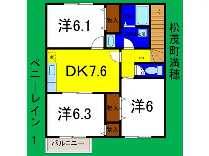 ペニ-レイン1(3DK/2階)の間取り写真
