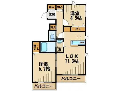 グランビュー高幡(2LDK/2階)の間取り写真