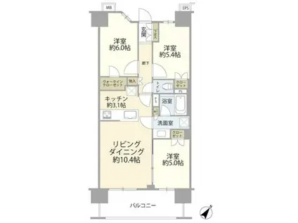 レーベン西八王子ノべリア(3LDK/2階)の間取り写真
