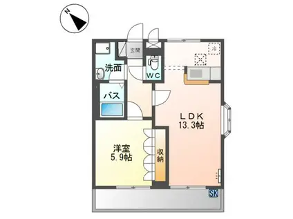 ジャルディニエールB(1LDK/1階)の間取り写真