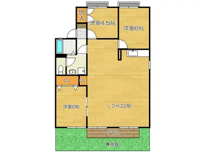 セジュール・ウィングC棟(3LDK/1階)の間取り写真