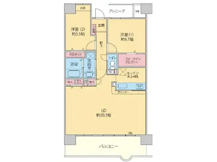 アネシス・ユーカリが丘(2LDK/7階)の間取り写真
