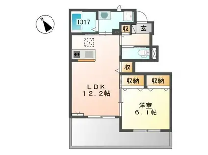 ノース 34.83 DUE(1LDK/1階)の間取り写真