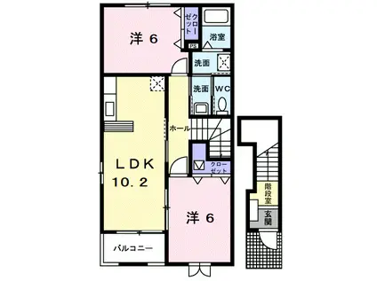 カーサフィオーレB(2LDK/2階)の間取り写真
