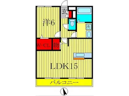 アリオンA(1LDK/2階)の間取り写真