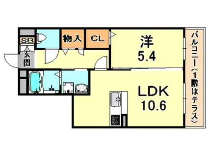 ベレオ天城(1LDK/2階)の間取り写真