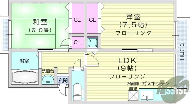 ベルパークK(2LDK/1階)の間取り写真