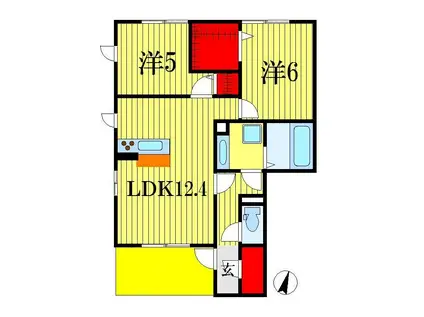 グローリアコートC(2LDK/1階)の間取り写真