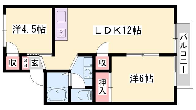 パークハイツ早瀬(2LDK/2階)の間取り写真