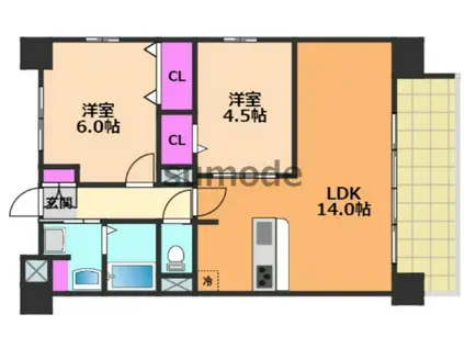 ソシア千里丘(2LDK/1階)の間取り写真