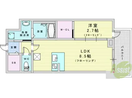 セレニテ江坂グランデ(1LDK/2階)の間取り写真