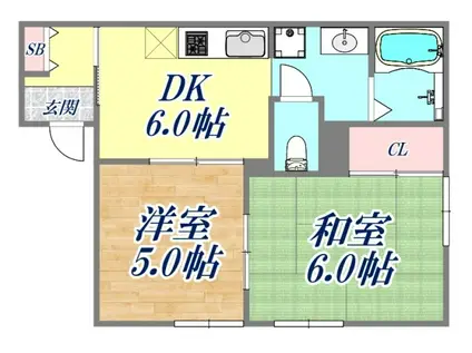 スカイハイツ(2DK/2階)の間取り写真