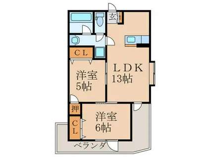 サンフィールド(2LDK/2階)の間取り写真