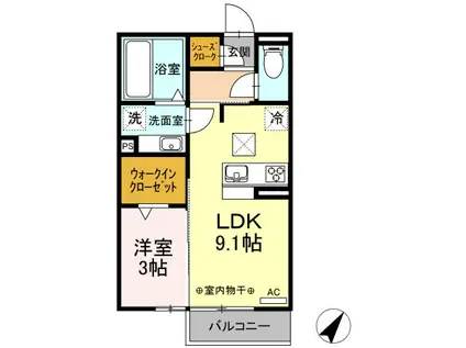 エイムII(1LDK/1階)の間取り写真