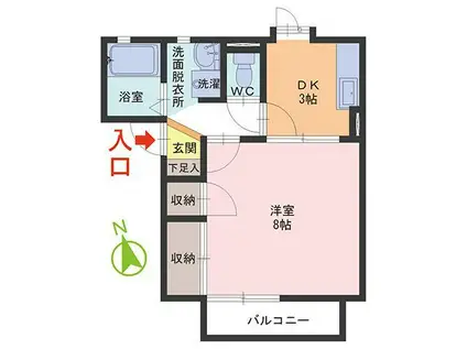 ベルメゾン(1DK/2階)の間取り写真