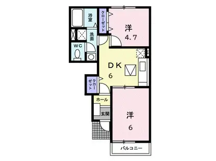 ア・サンテB(2DK/1階)の間取り写真