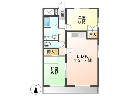 シャトル助光(2LDK/1階)の間取り写真