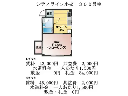 シティライフ小松(1K/3階)の間取り写真