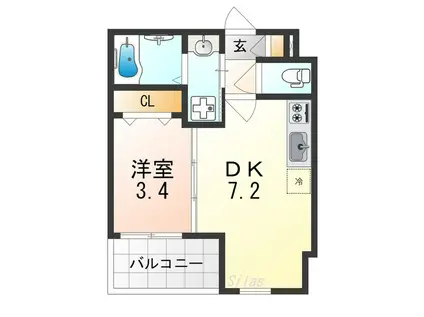 ジーメゾン岸和田春木(1DK/1階)の間取り写真