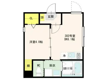 プランシッド千住緑町(1DK/3階)の間取り写真