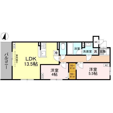GRACE愛宕(2LDK/3階)の間取り写真