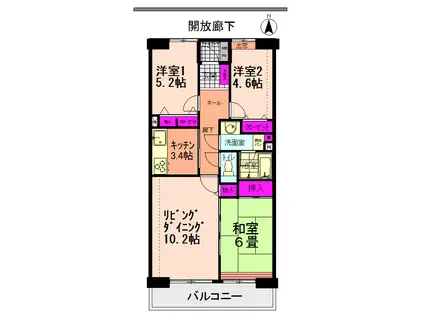 アルモニ-土浦(3LDK/5階)の間取り写真