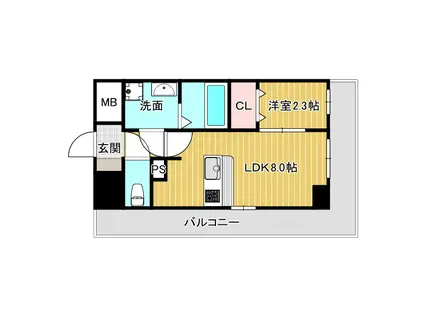 ソルテラスOASAKA千里丘駅前(1LDK/2階)の間取り写真