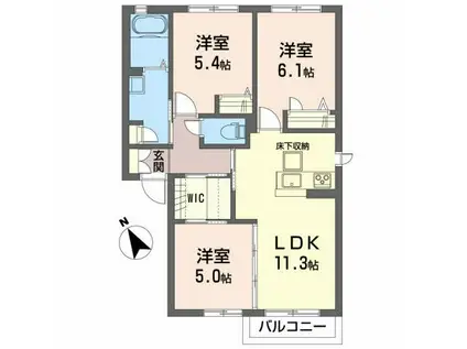 アルカディア B棟(3LDK/1階)の間取り写真