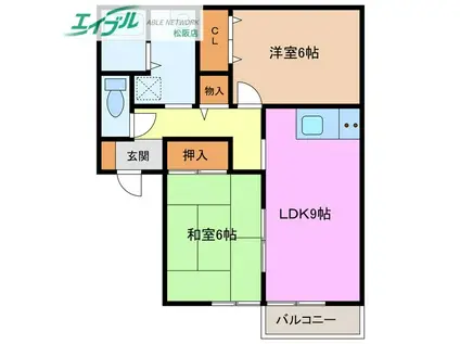 メゾンはしもとII(2LDK/2階)の間取り写真