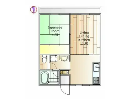 祐天寺コートハウス(1LDK/2階)の間取り写真