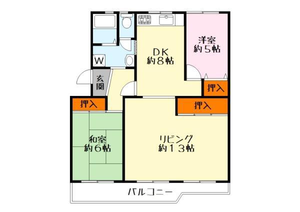 膳所ハイツ3号棟(2LDK/4階)の間取り写真