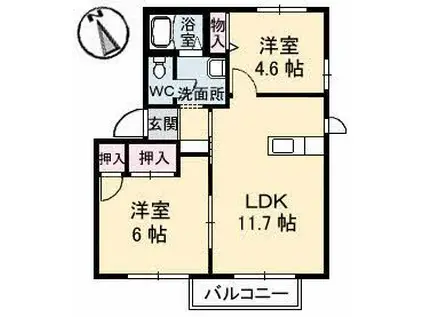 ガーデンパレス C棟(2LDK/1階)の間取り写真