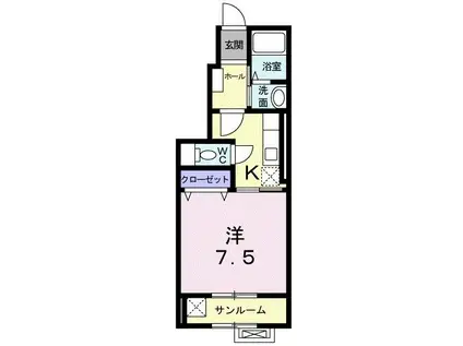 クラッシィ Α(1K/1階)の間取り写真