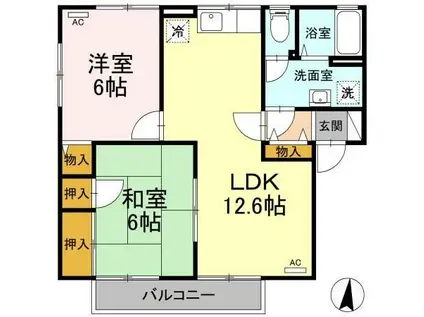 グランヴェール三河B(2LDK/2階)の間取り写真