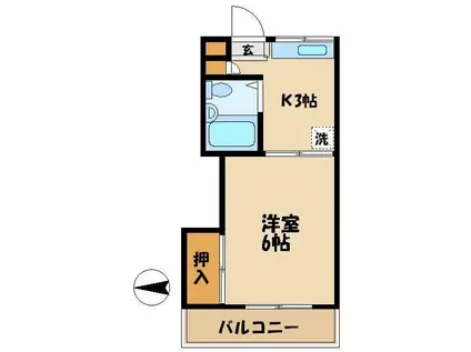グリーンハイム多摩(1K/2階)の間取り写真