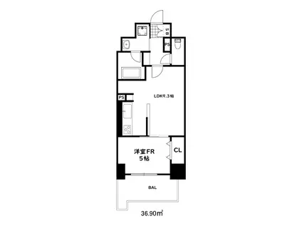 ディーワン兵庫(1LDK/6階)の間取り写真