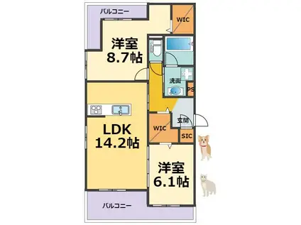 ウエストポトス(2LDK/1階)の間取り写真