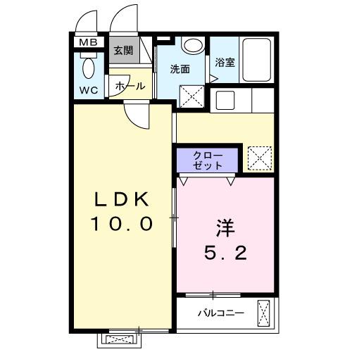 フルー リール(1LDK/2階)の間取り写真