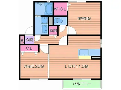 グリーンコートH(2LDK/2階)の間取り写真