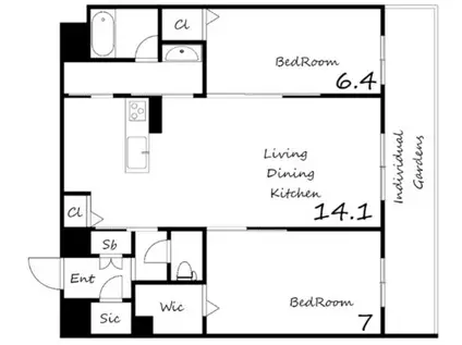 エクセレントガーデンヒルズ(2LDK/2階)の間取り写真