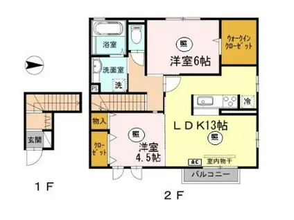 ウエストゥランタン A棟(2LDK/2階)の間取り写真