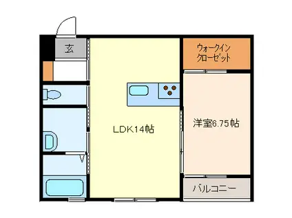 ヒルズ新田C棟(1LDK/2階)の間取り写真