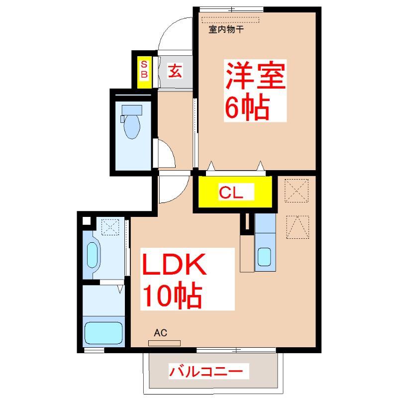 ディアス下伊敷(1LDK/1階)の間取り写真