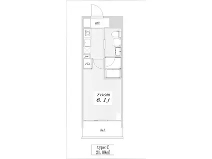 クレヴィスタ阪東橋III(1K/6階)の間取り写真
