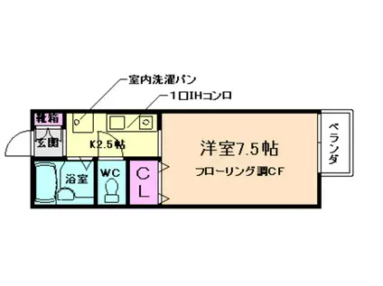 キューブコート風路箕(1K/2階)の間取り写真