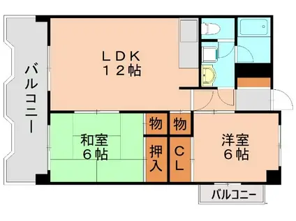 那珂川レジデンス(2LDK/4階)の間取り写真