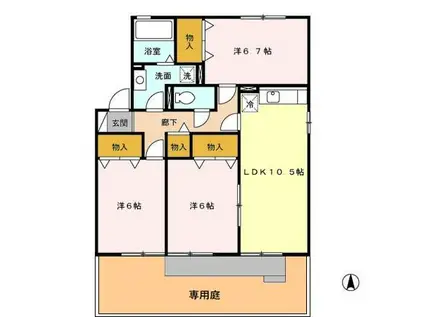 コンフォール花園 B(3LDK/1階)の間取り写真