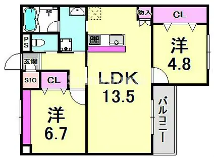 フローレンス武庫之荘III(2LDK/4階)の間取り写真